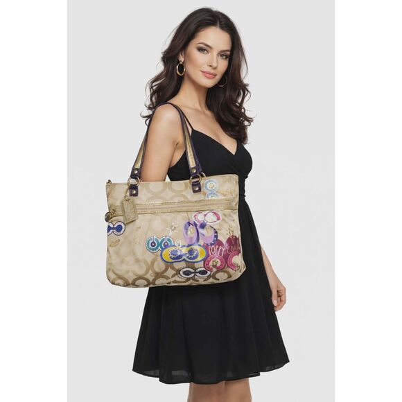 Coach Handbags - Coach BAG Poppy Graffiti Applique Glam Handbag Purse TOTE Jacquard WOMENS WOMANS